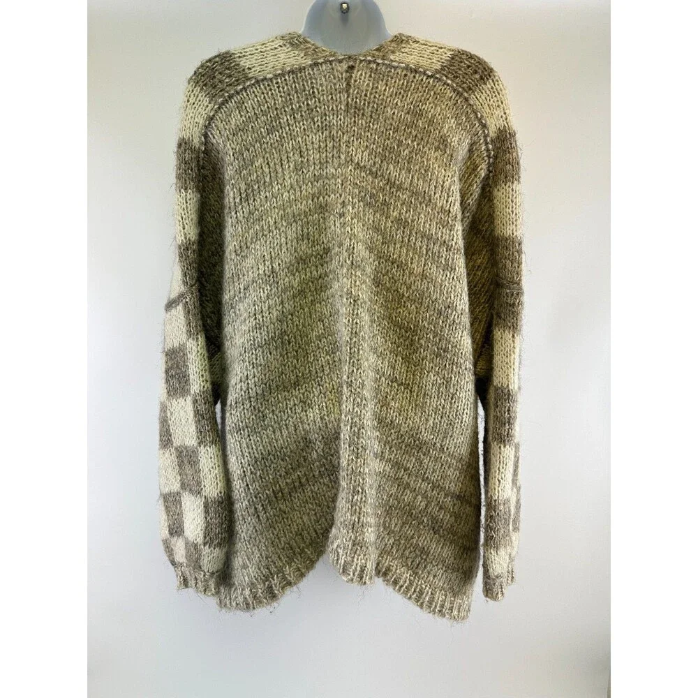Grade And Gather Checkered Sweater Cardigan Open Chunky Heavy Knit Small Medium - Picture 8 of 16